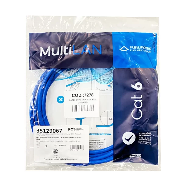 Patch cord cat6 multilan 2,5m azul - 30900